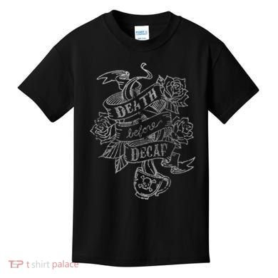 Distressed Death Before Decaf (Coffee) Kids T-Shirt