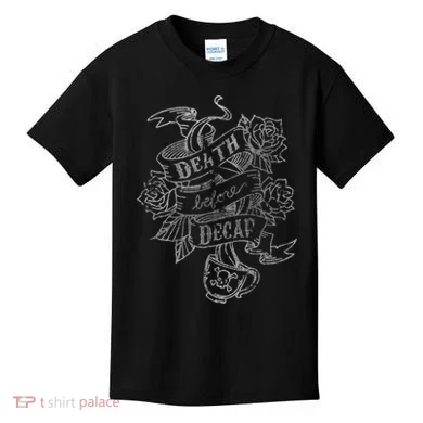Distressed Death Before Decaf (Coffee) Kids T-Shirt