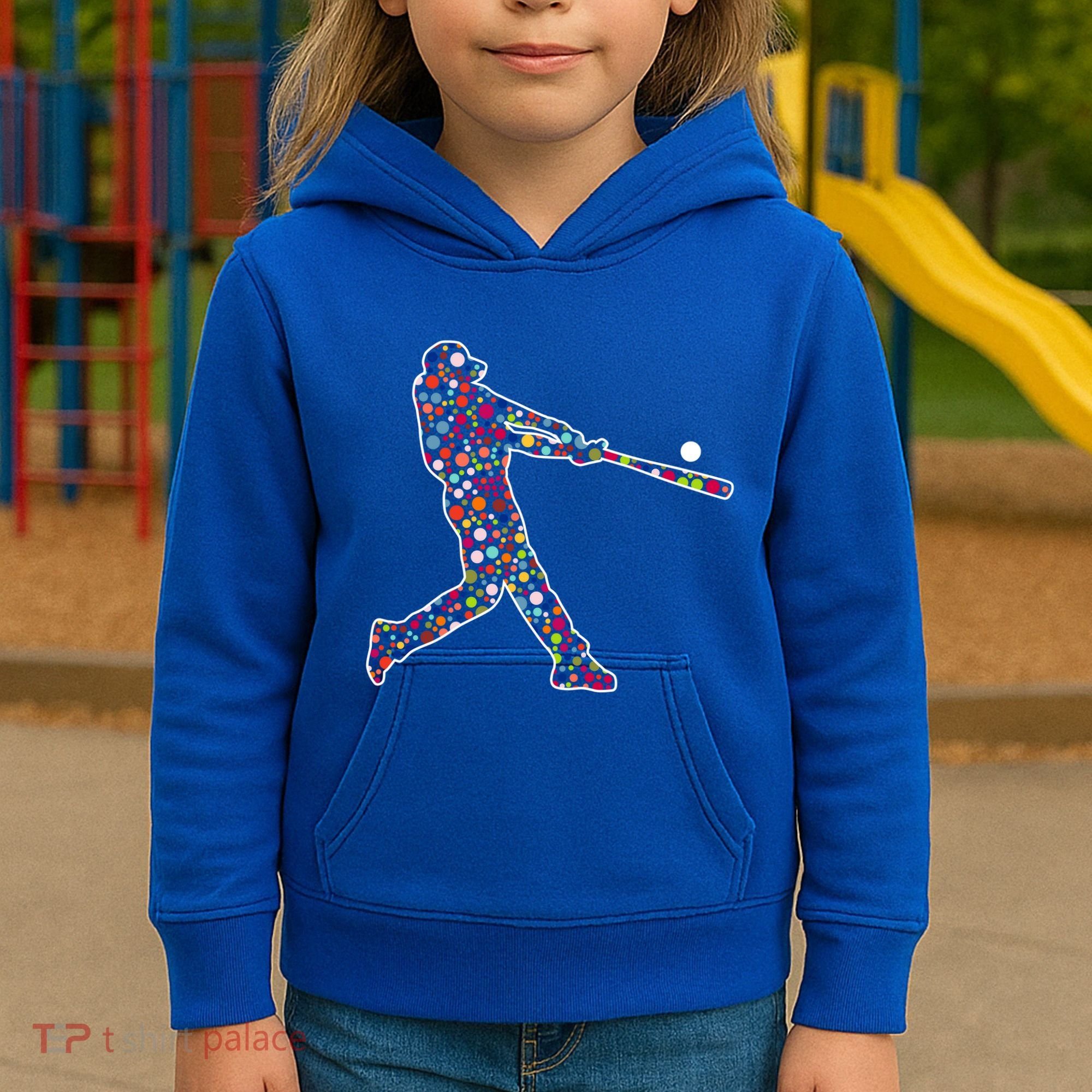 Dot Day Baseball Player Swing Kids Hoodie