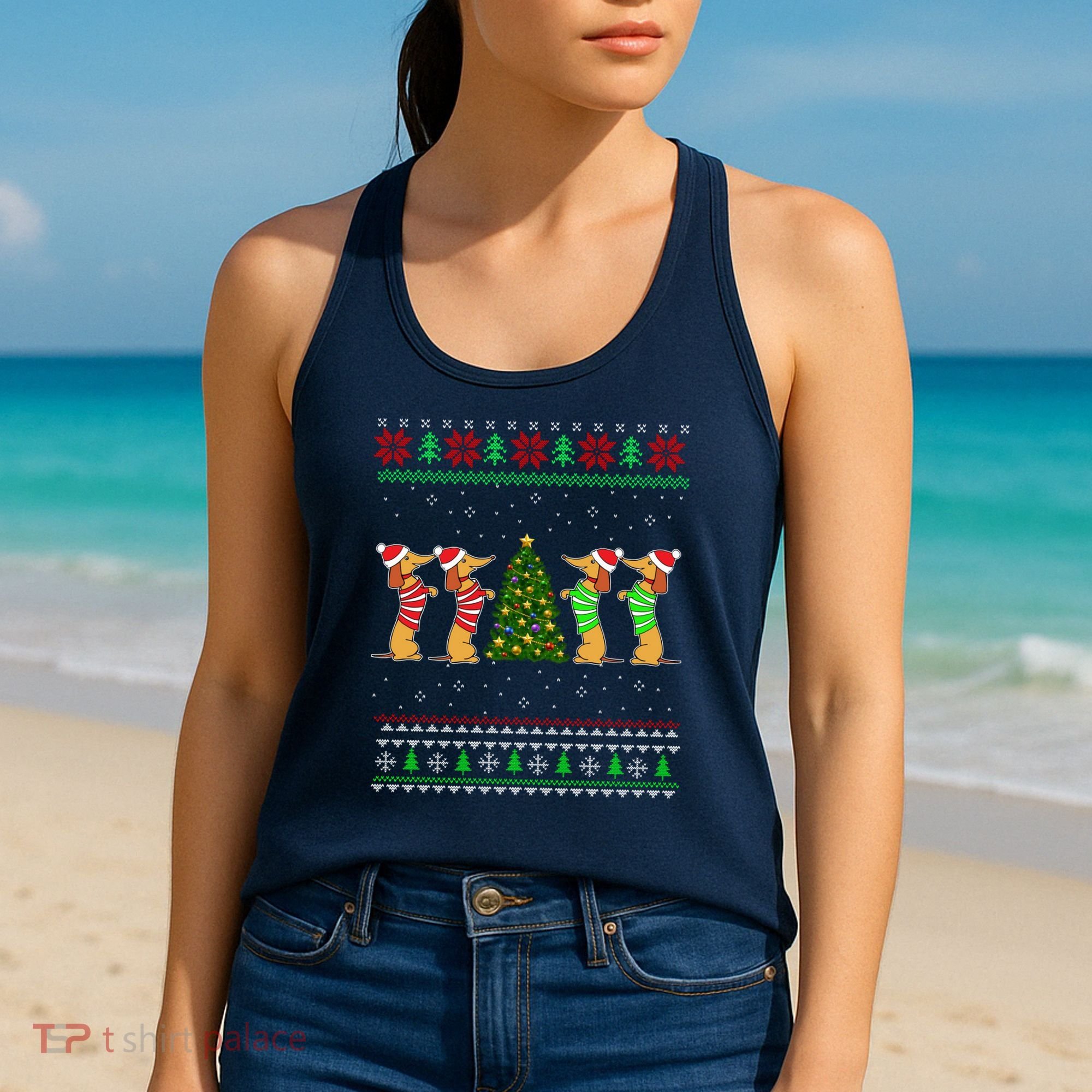 Dachshund Dog Christmas Ugly Sweater Dachshund Xmas Gift Women's Tank Top