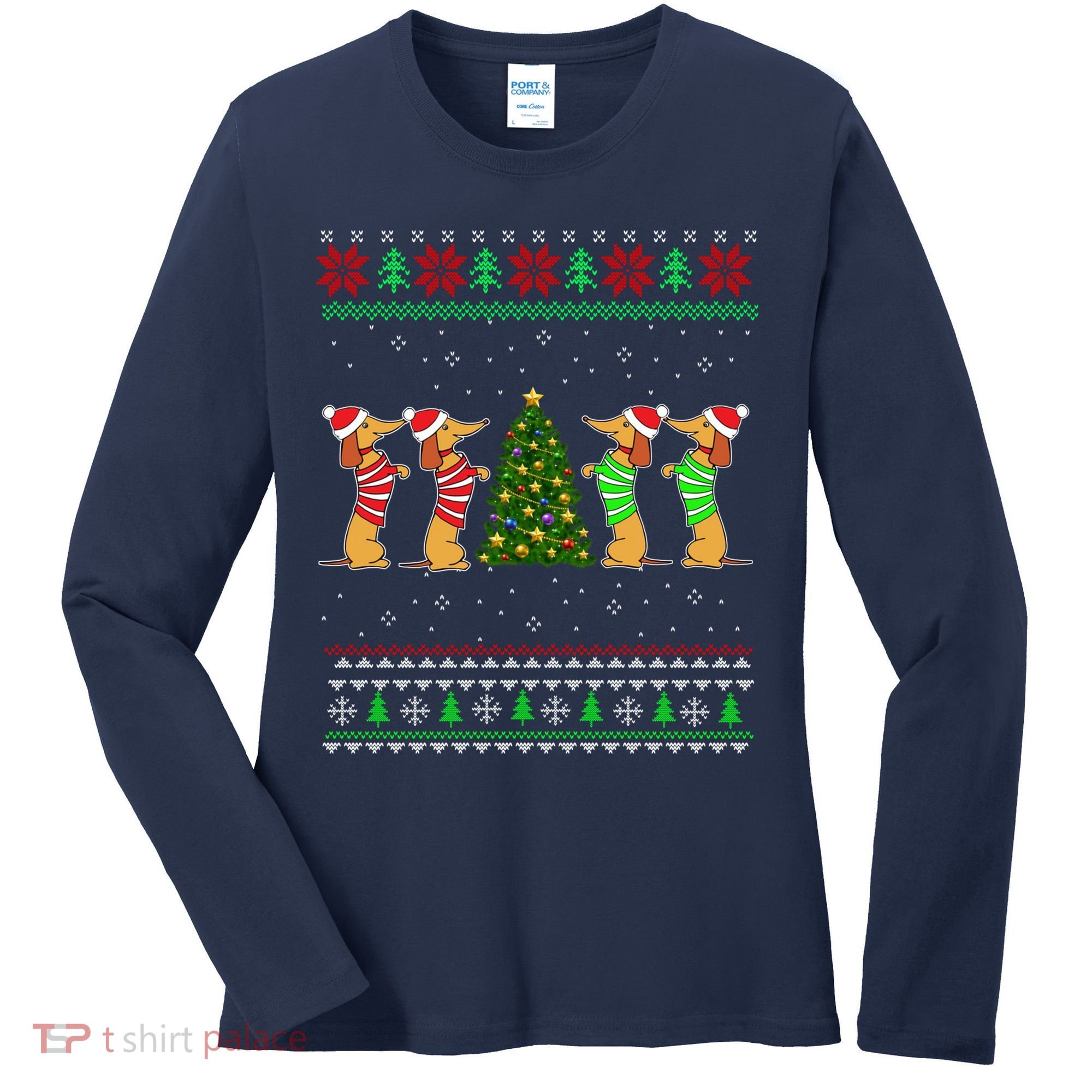 Dachshund Dog Christmas Ugly Sweater Dachshund Xmas Gift Women's Long Sleeve Shirt