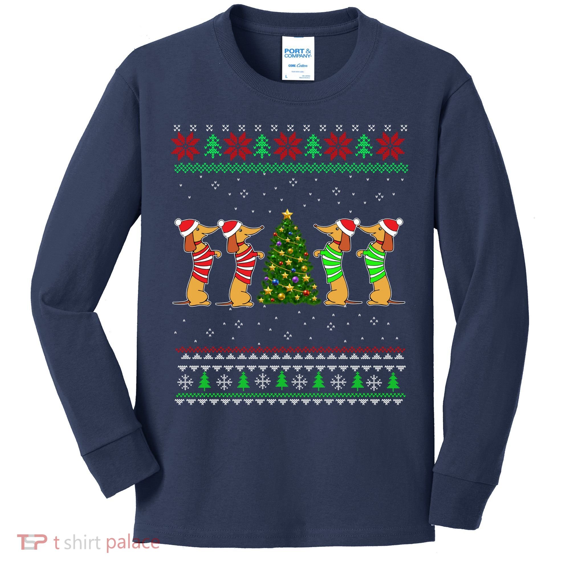 Dachshund Dog Christmas Ugly Sweater Dachshund Xmas Gift Kids Long Sleeve Shirt