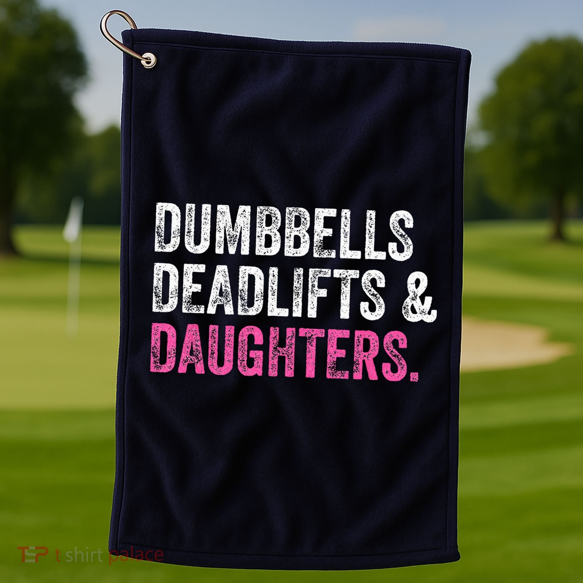 Dumbbells Deadlifts Daughters Funny Gym Workout Fathers Day Golf Towel