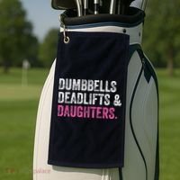 Dumbbells Deadlifts Daughters Funny Gym Workout Fathers Day Golf Towel thumb 2