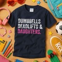 Dumbbells Deadlifts Daughters Funny Gym Workout Fathers Day Kids T-Shirt thumb 3
