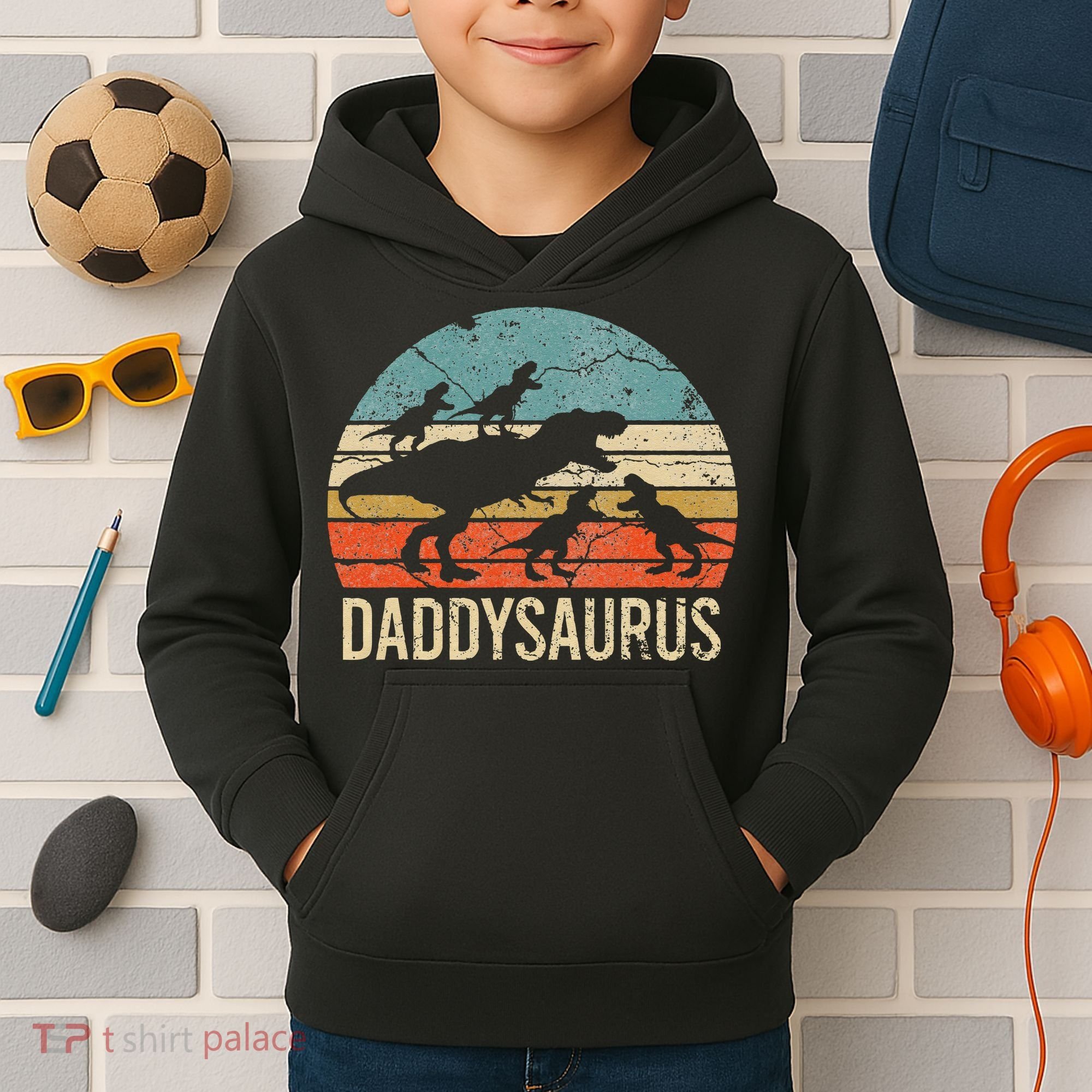 Daddy Dinosaur Daddysaurus 4 Four Gift For Father Day Kids Hoodie
