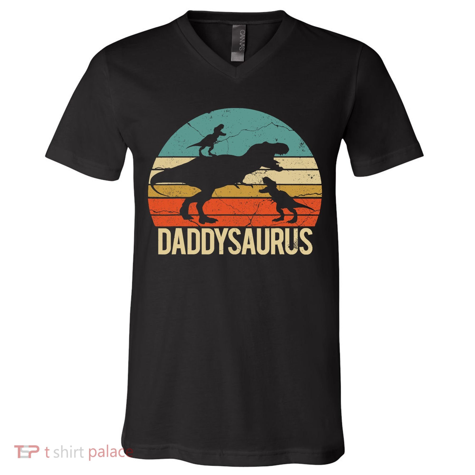 Daddy Dinosaur Daddysaurus 2 Two christmas Gift For Dad V-Neck T-Shirt