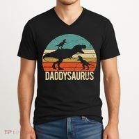 Daddy Dinosaur Daddysaurus 2 Two christmas Gift For Dad V-Neck T-Shirt thumb 2