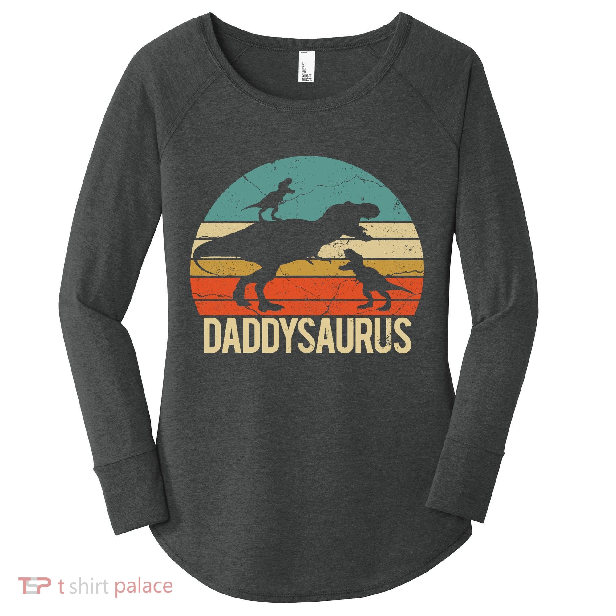 Daddy Dinosaur Daddysaurus 2 Two christmas Gift For Dad Women's Perfect Tri Tunic Long Sleeve Shirt