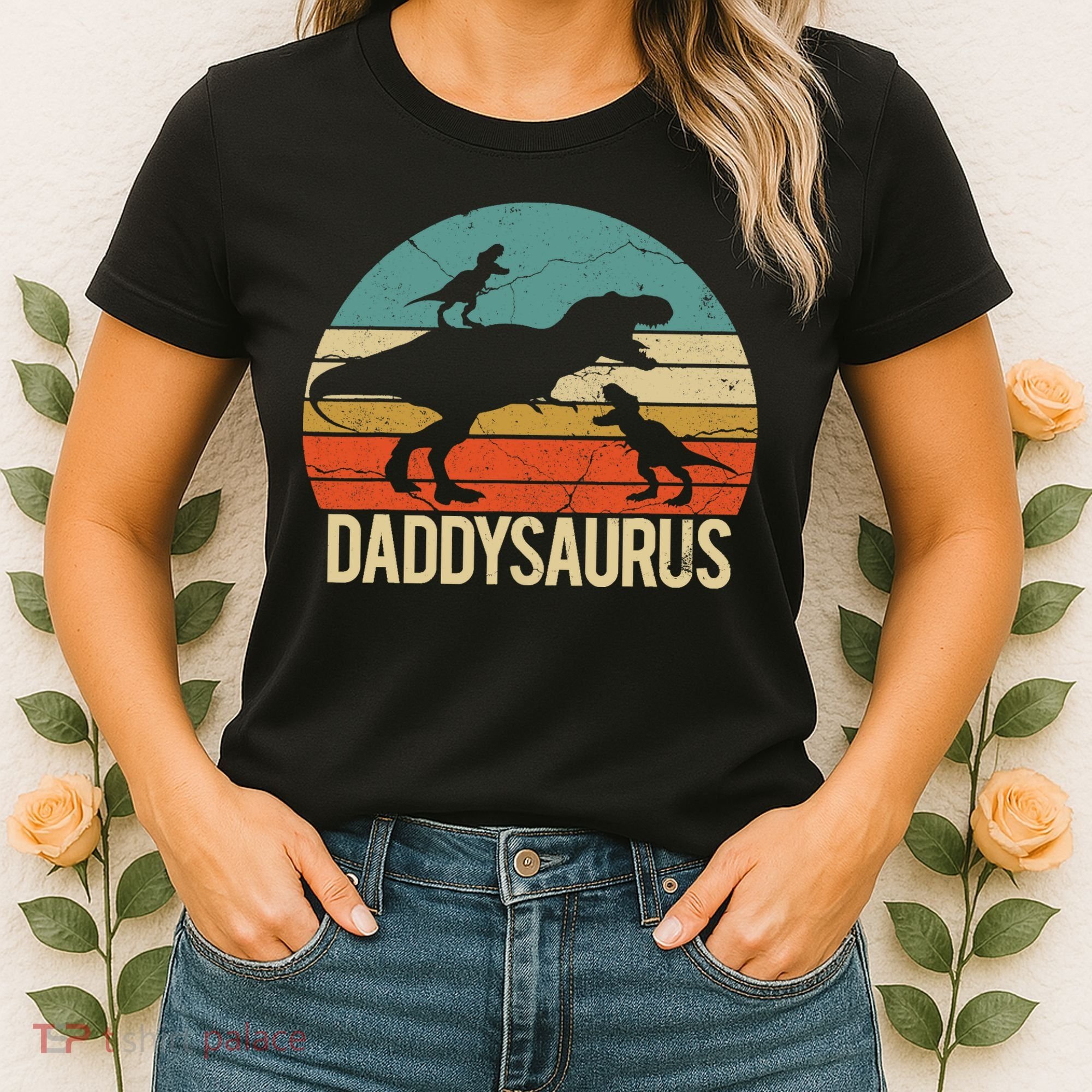 Daddy Dinosaur Daddysaurus 2 Two christmas Gift For Dad Women's T-Shirt