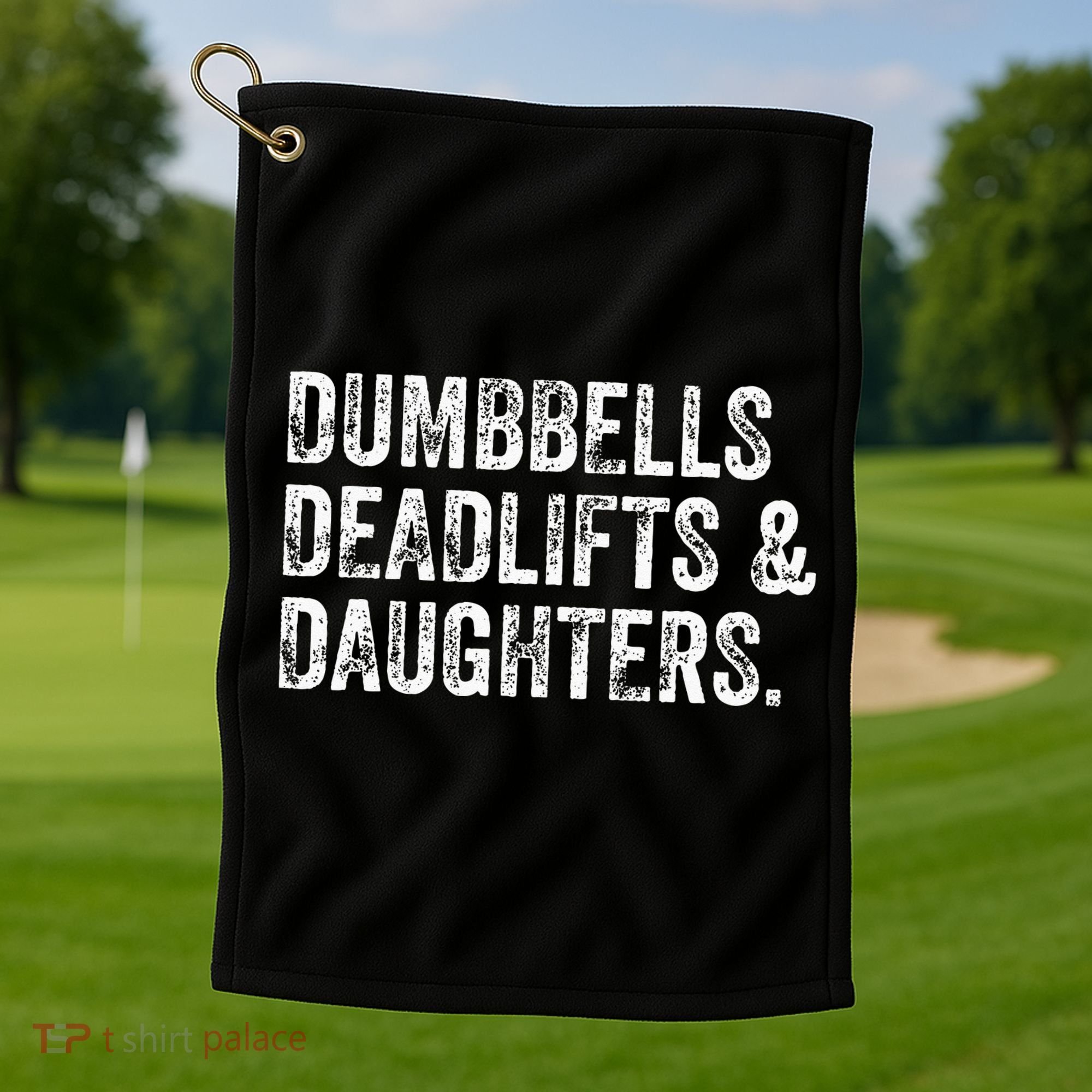 Dumbbells Deadlifts Daughters Funny Gym Workout Fathers Day Golf Towel