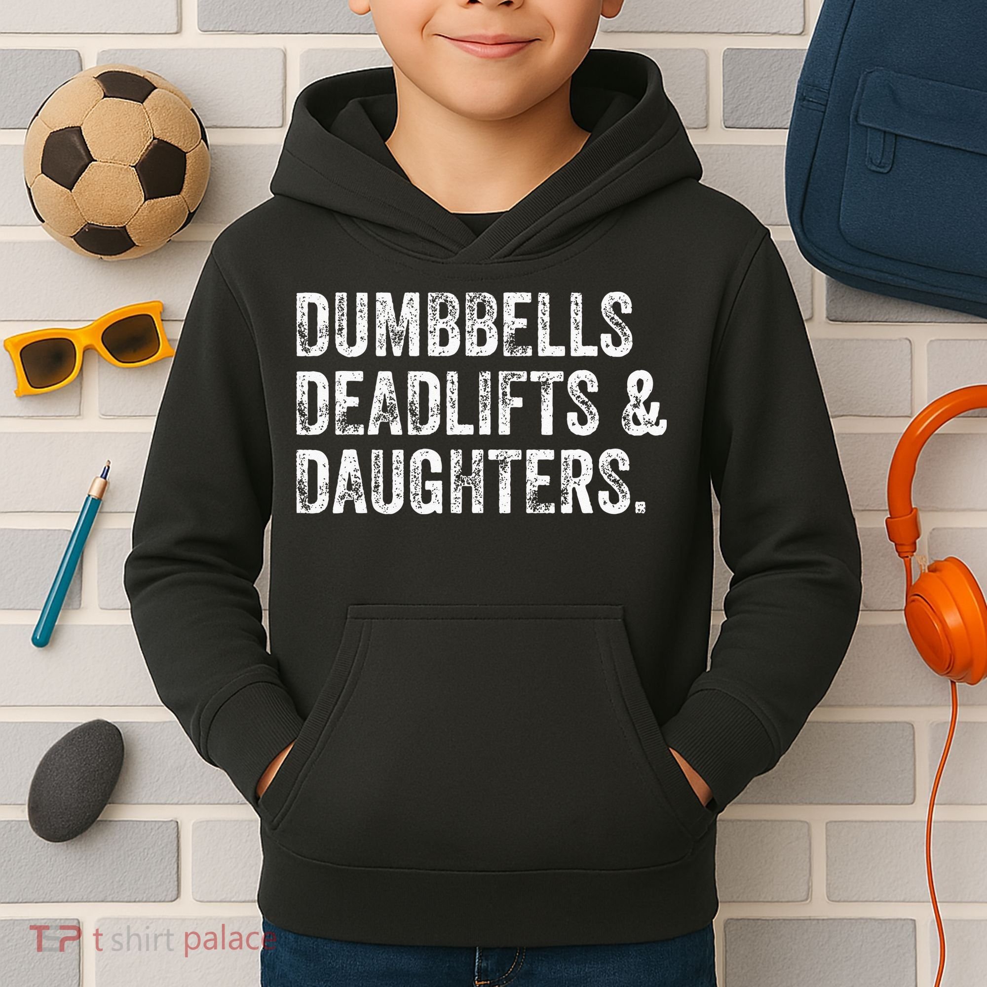 Dumbbells Deadlifts Daughters Funny Gym Workout Fathers Day Kids Hoodie