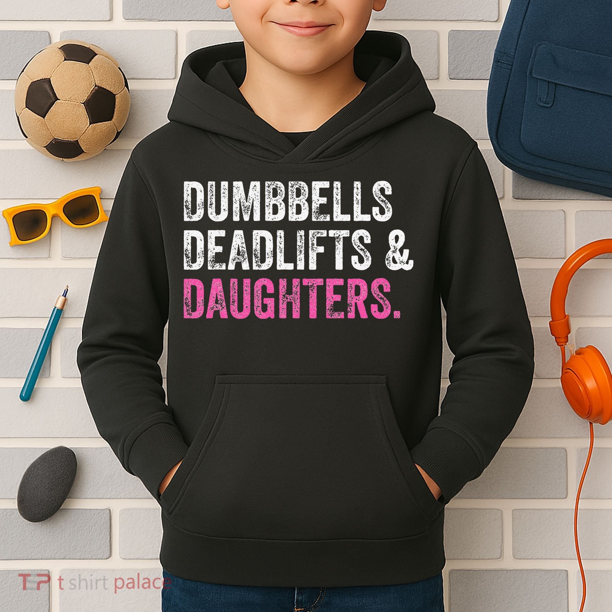 Dumbbells Deadlifts Daughters Funny Gym Workout Fathers Day Kids Hoodie