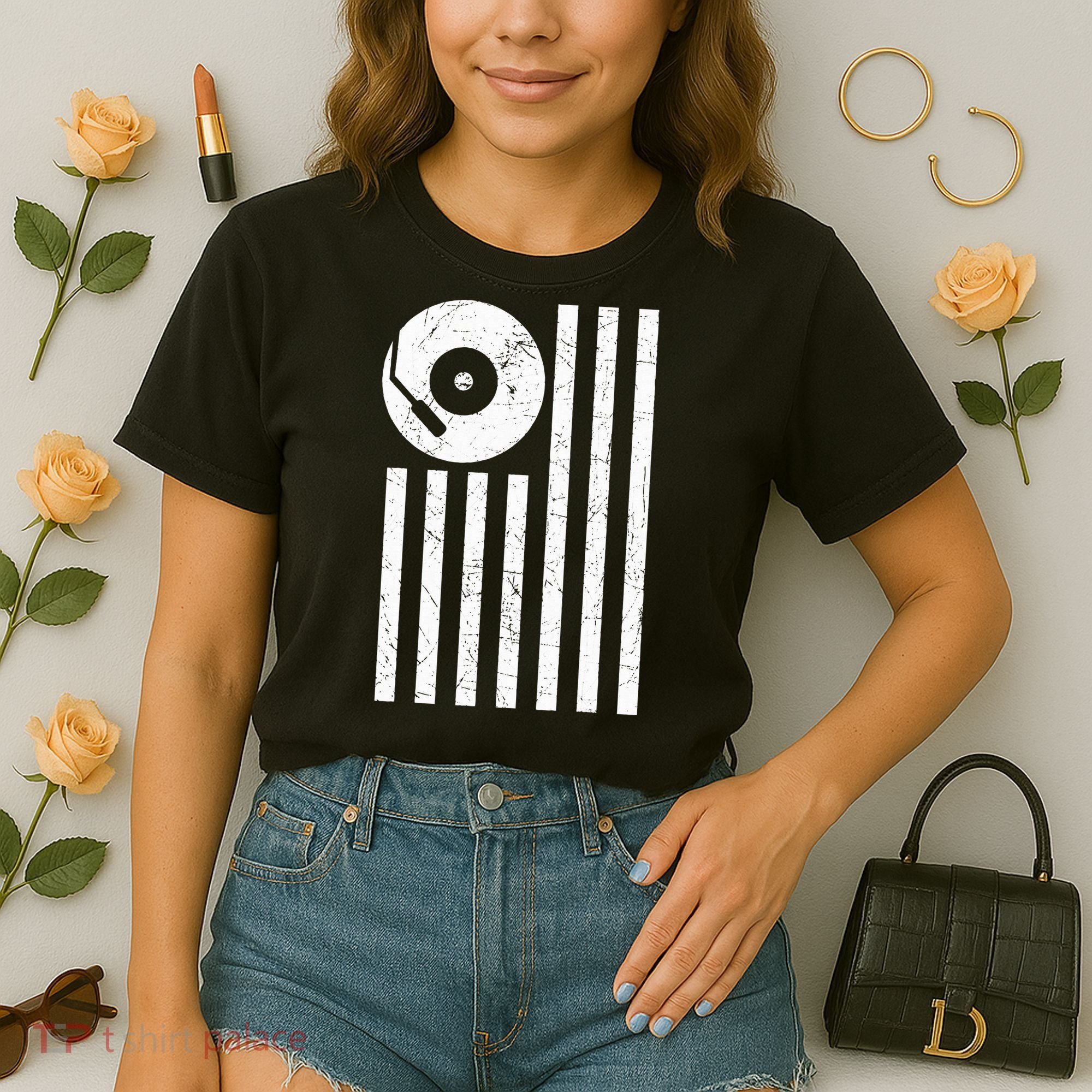Dj Deejay Disk Jockey Turntable American Flag Djing  Comfort Colors Boxy T-Shirt