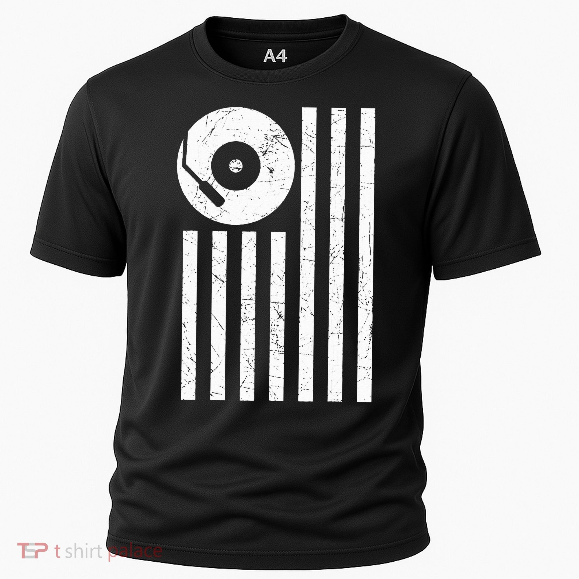 Dj Deejay Disk Jockey Turntable American Flag Djing  Cooling Performance Crew T-Shirt