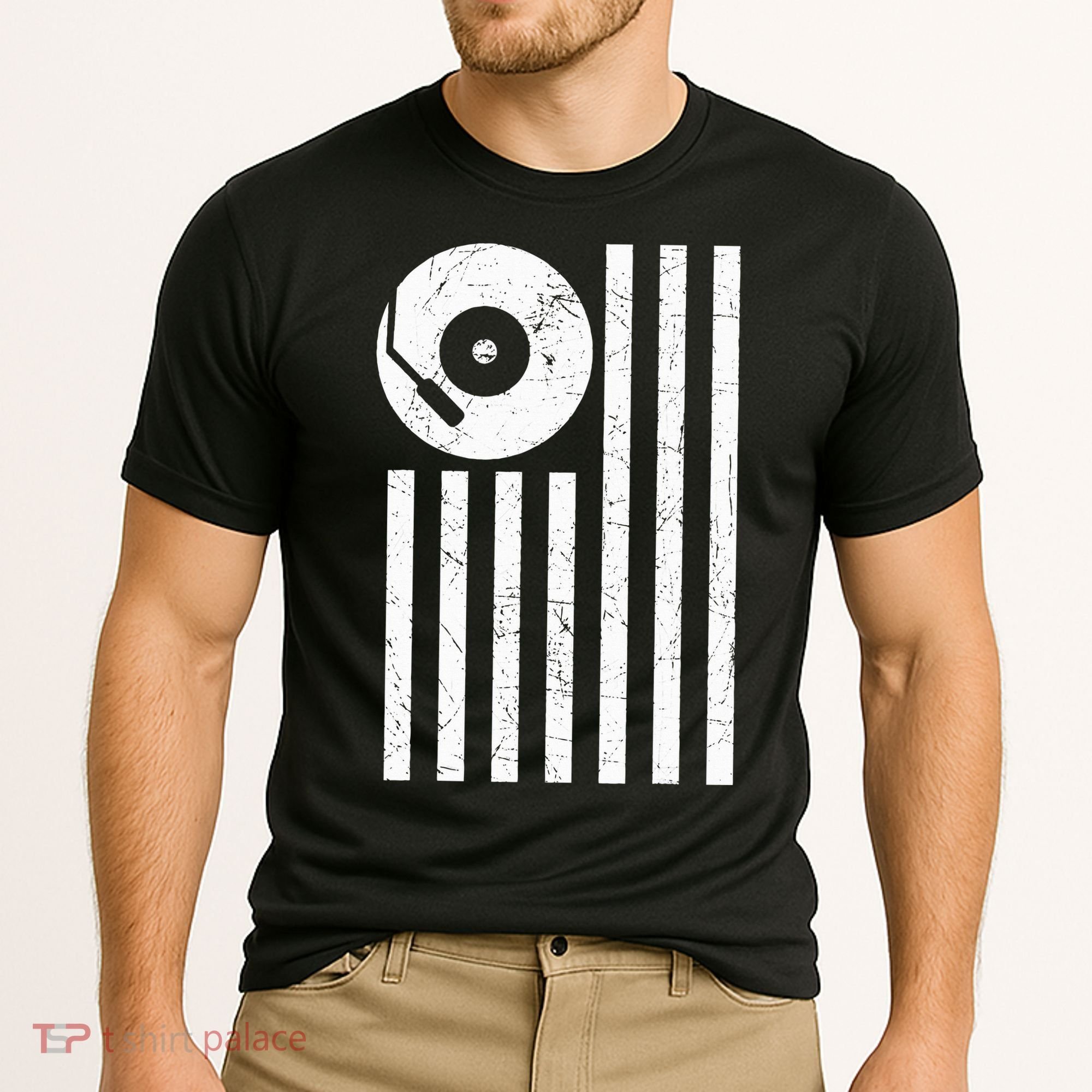 Dj Deejay Disk Jockey Turntable American Flag Djing  Cooling Performance Crew T-Shirt