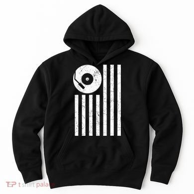 Dj Deejay Disk Jockey Turntable American Flag Djing  Hoodie