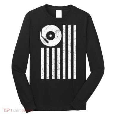 Dj Deejay Disk Jockey Turntable American Flag Djing  Long Sleeve Shirt
