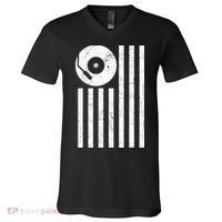 Dj Deejay Disk Jockey Turntable American Flag Djing  V-Neck T-Shirt thumb 0