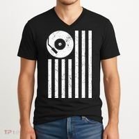 Dj Deejay Disk Jockey Turntable American Flag Djing  V-Neck T-Shirt thumb 2