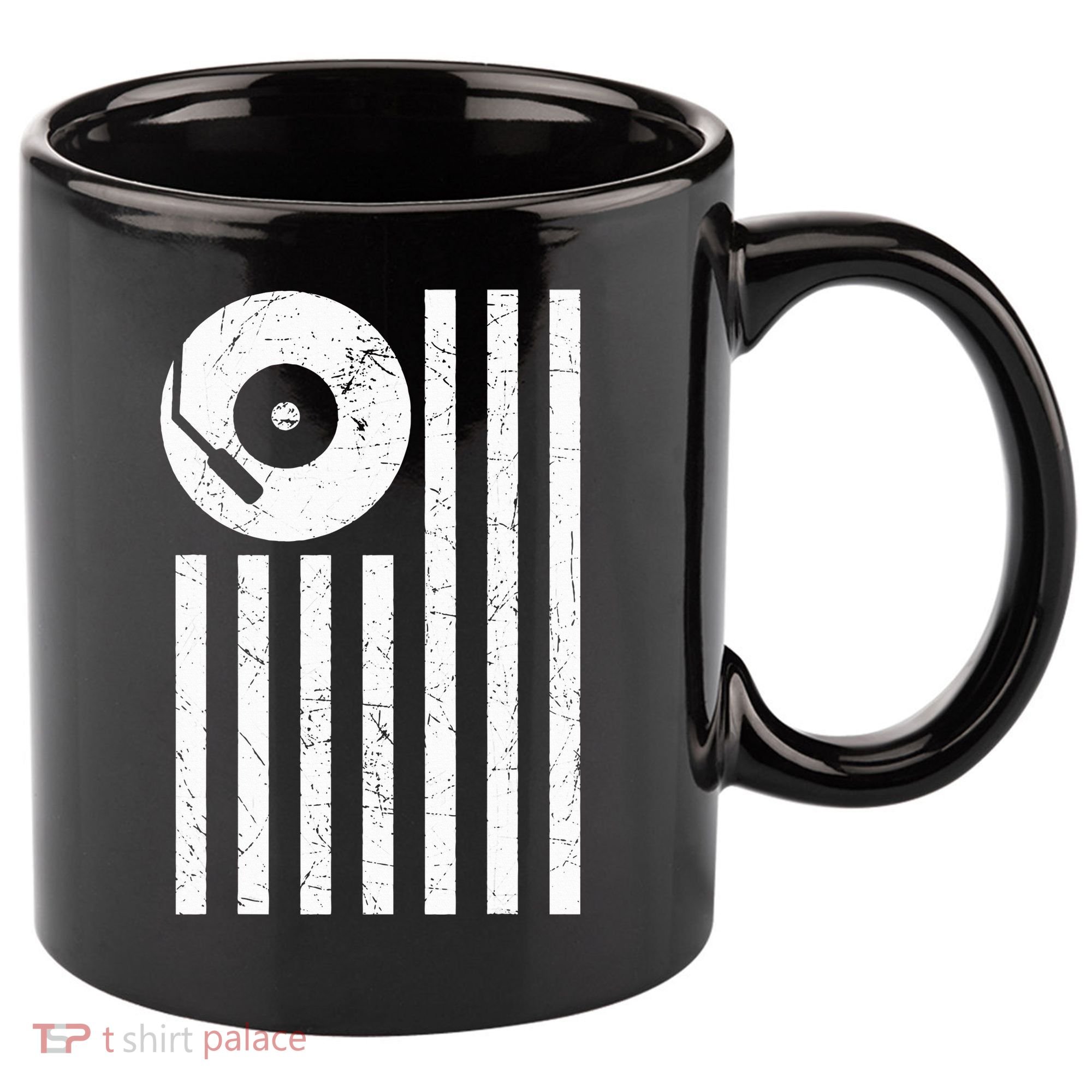 Dj Deejay Disk Jockey Turntable American Flag Djing  11oz C Handle Ceramic Mug
