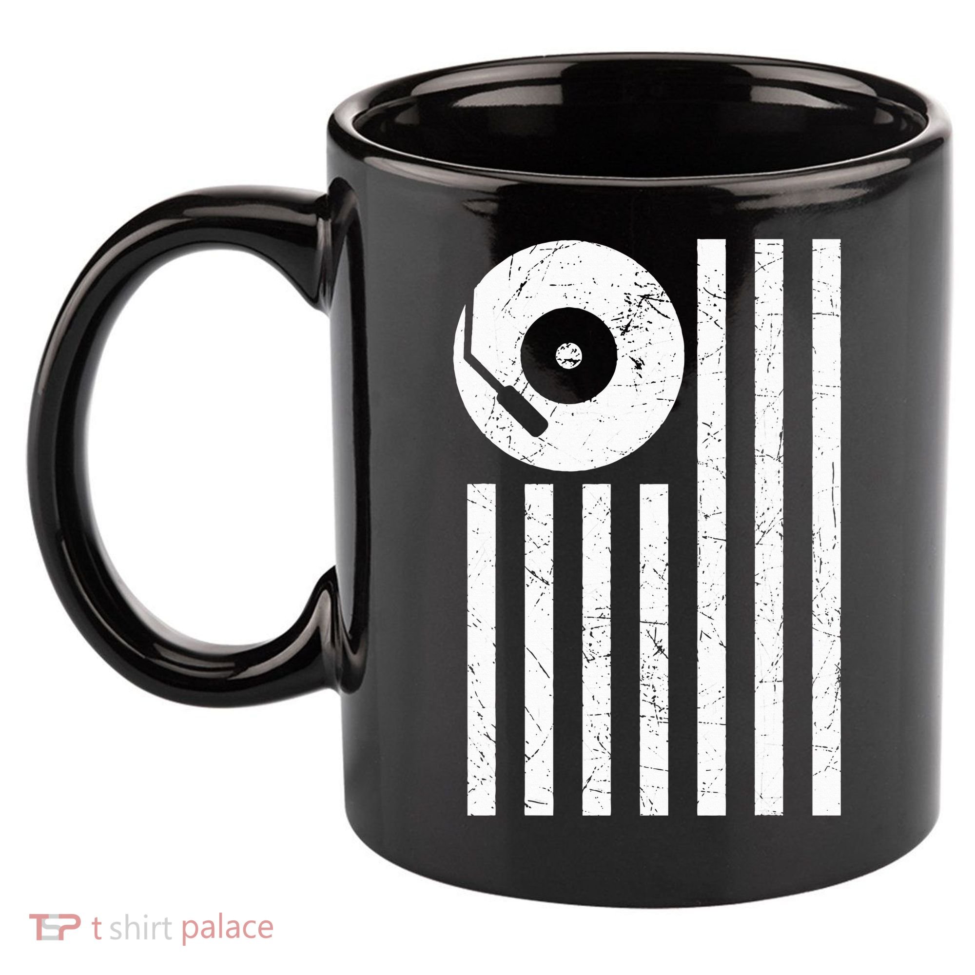 Dj Deejay Disk Jockey Turntable American Flag Djing  11oz C Handle Ceramic Mug