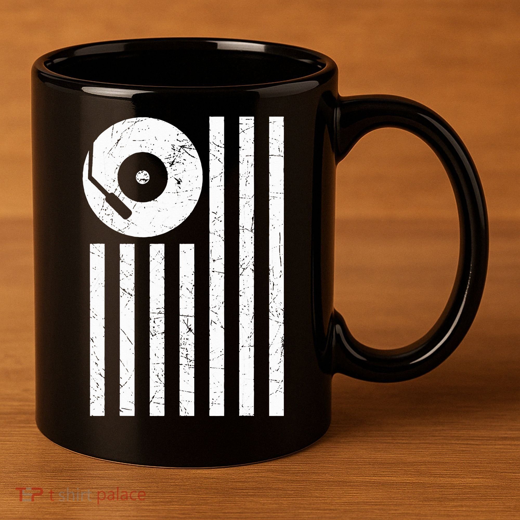 Dj Deejay Disk Jockey Turntable American Flag Djing  11oz C Handle Ceramic Mug