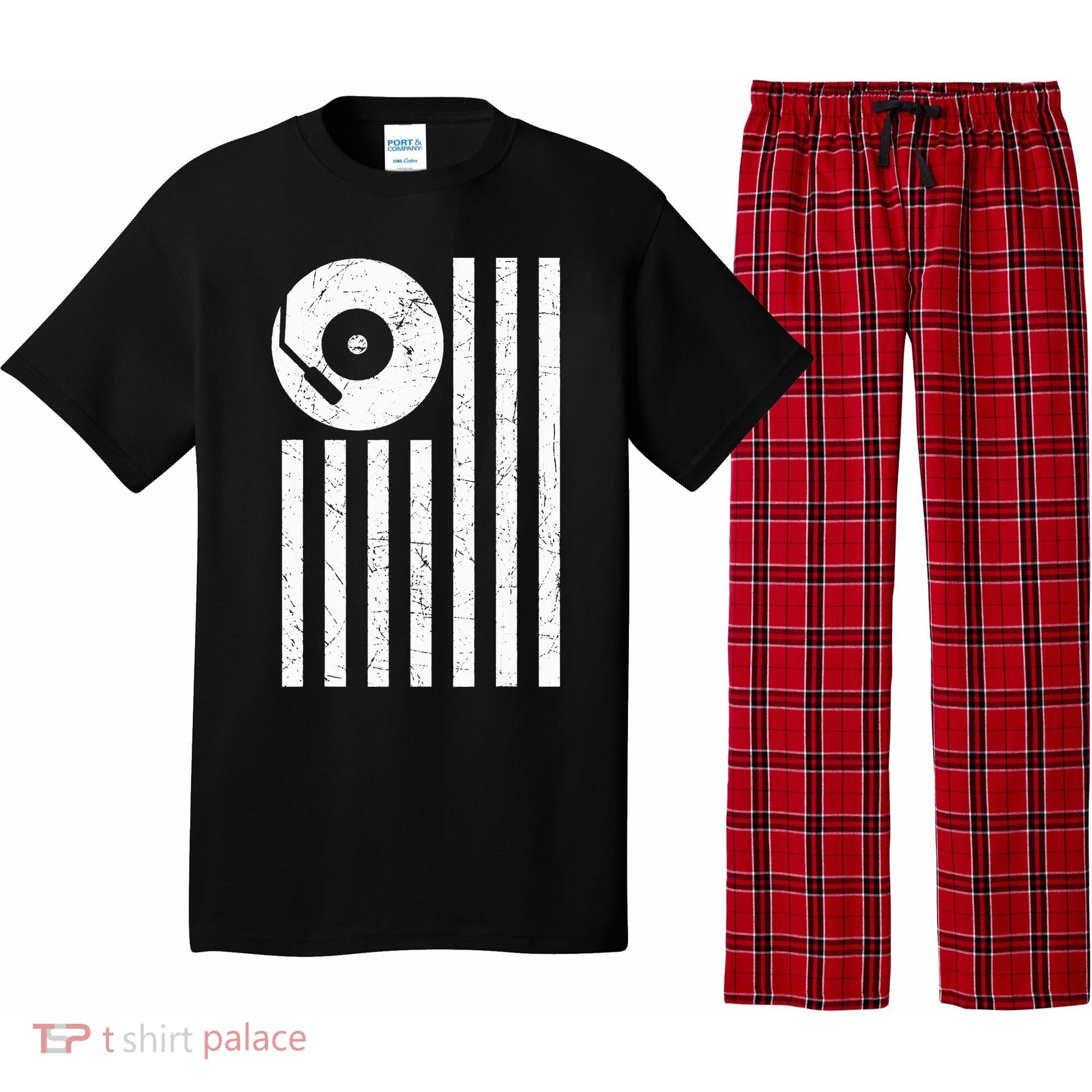 Dj Deejay Disk Jockey Turntable American Flag Djing  Pajama Set