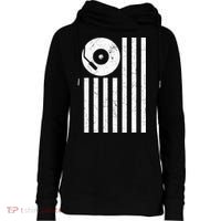 Dj Deejay Disk Jockey Turntable American Flag Djing  Womens Funnel Neck Pullover Hood thumb 0