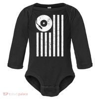Dj Deejay Disk Jockey Turntable American Flag Djing  Baby Long Sleeve Bodysuit thumb 0