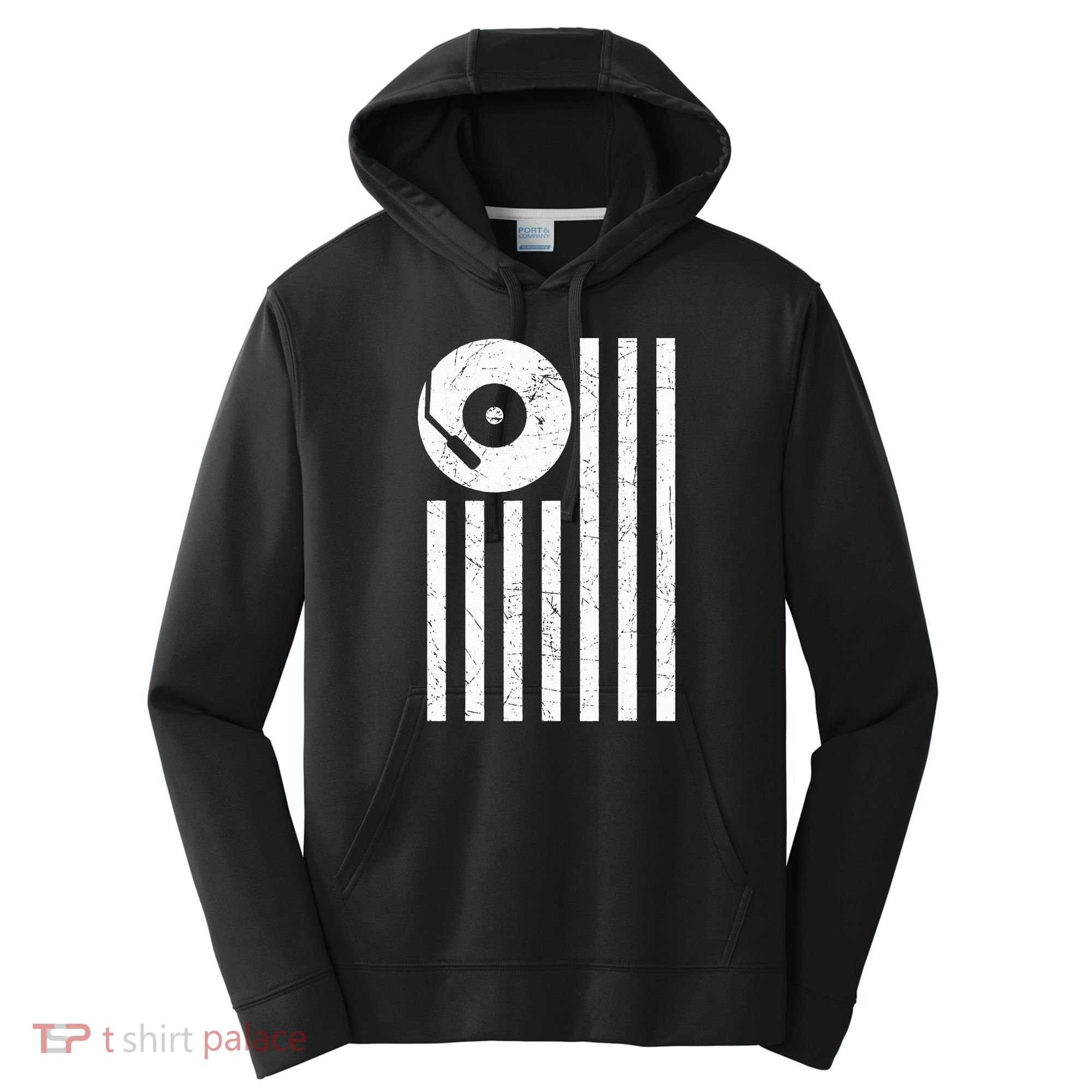 Dj Deejay Disk Jockey Turntable American Flag Djing  Performance Fleece Hoodie