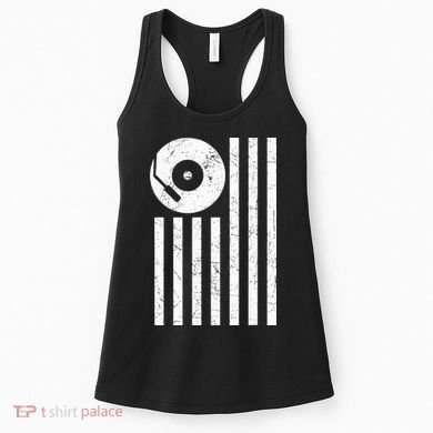 Dj Deejay Disk Jockey Turntable American Flag Djing  Women's Tank Top