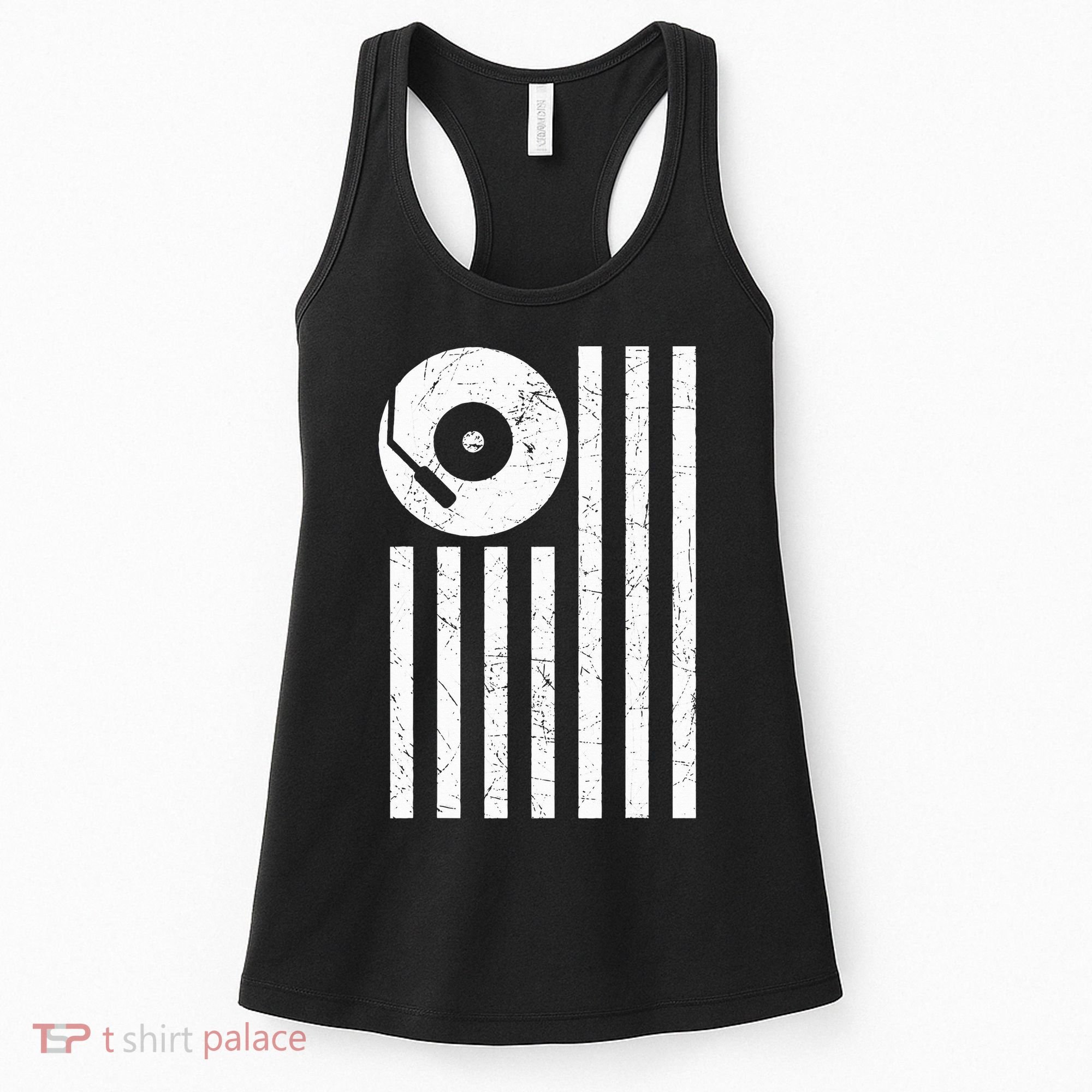 Dj Deejay Disk Jockey Turntable American Flag Djing  Women's Tank Top