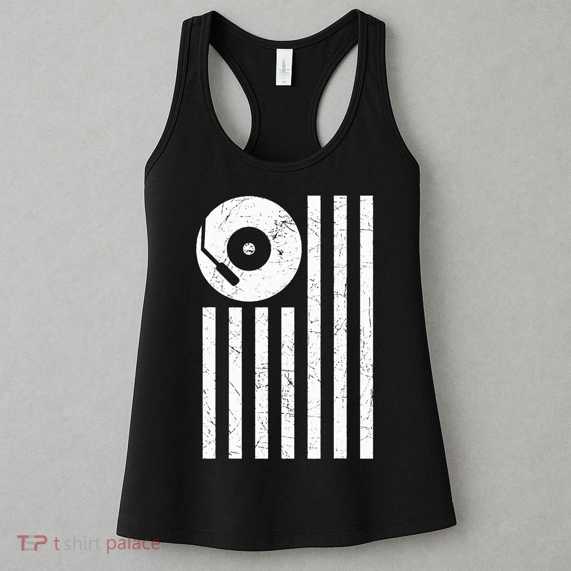 Dj Deejay Disk Jockey Turntable American Flag Djing  Women's Tank Top