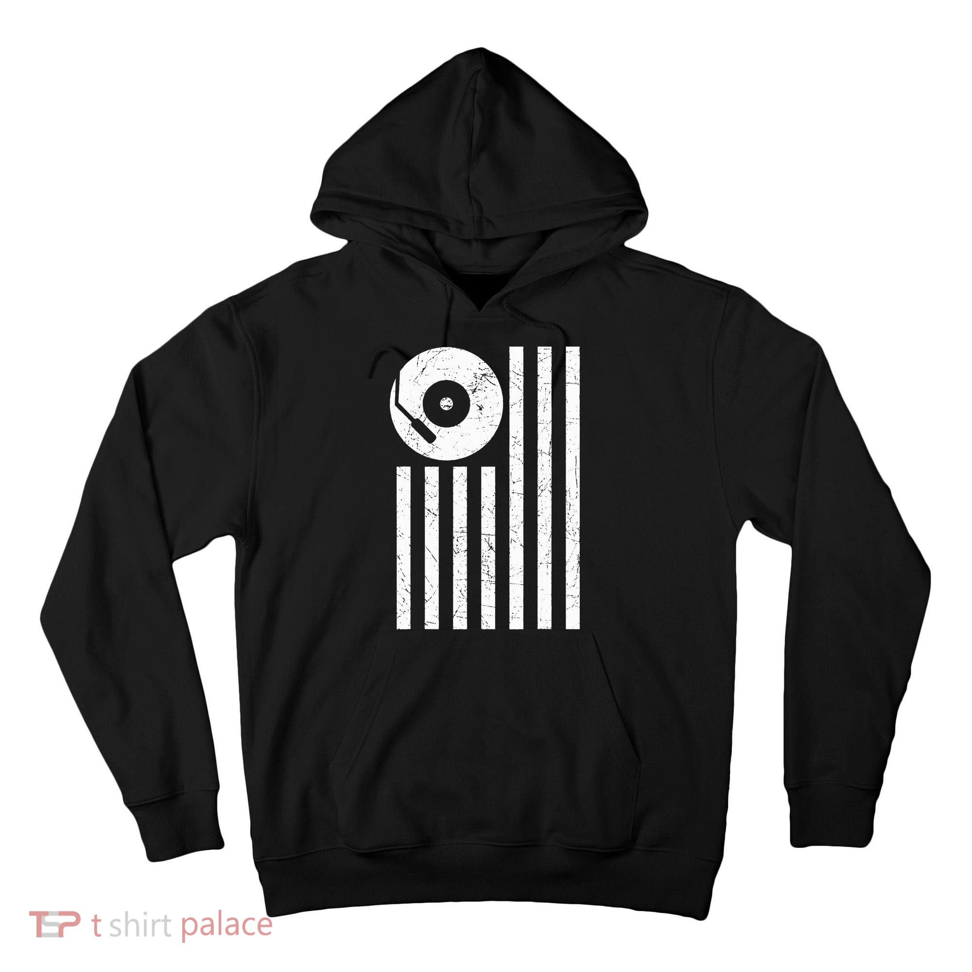 Dj Deejay Disk Jockey Turntable American Flag Djing  Tall Hoodie