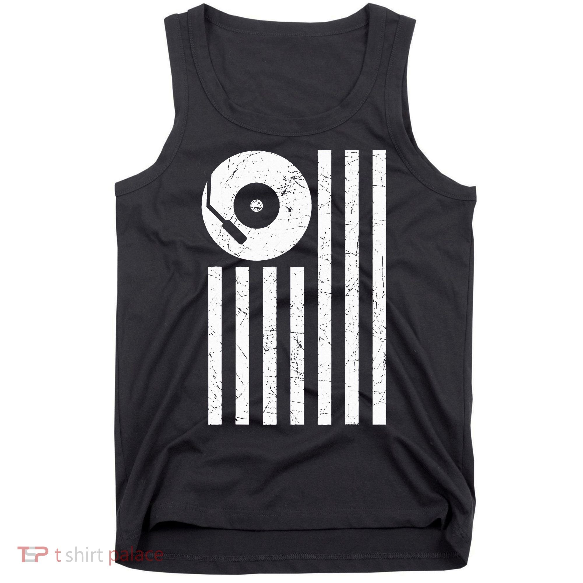 Dj Deejay Disk Jockey Turntable American Flag Djing  Tank Top