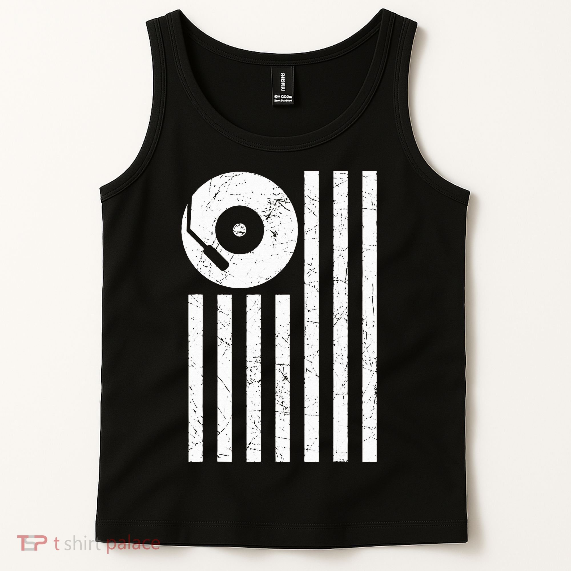 Dj Deejay Disk Jockey Turntable American Flag Djing  Tank Top