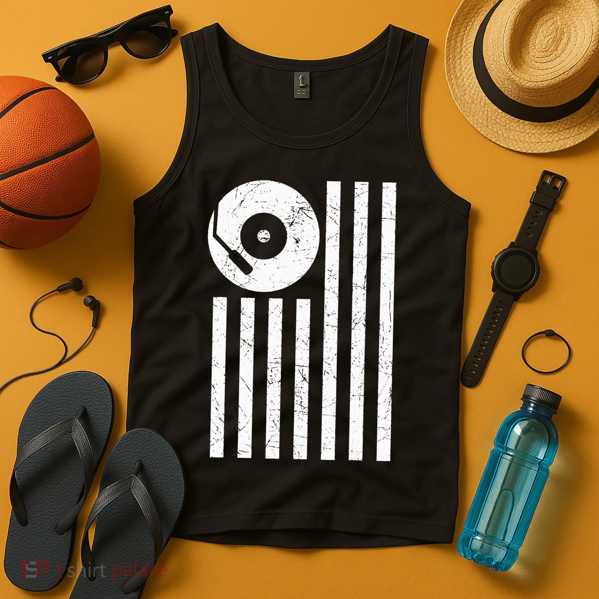 Dj Deejay Disk Jockey Turntable American Flag Djing  Tank Top