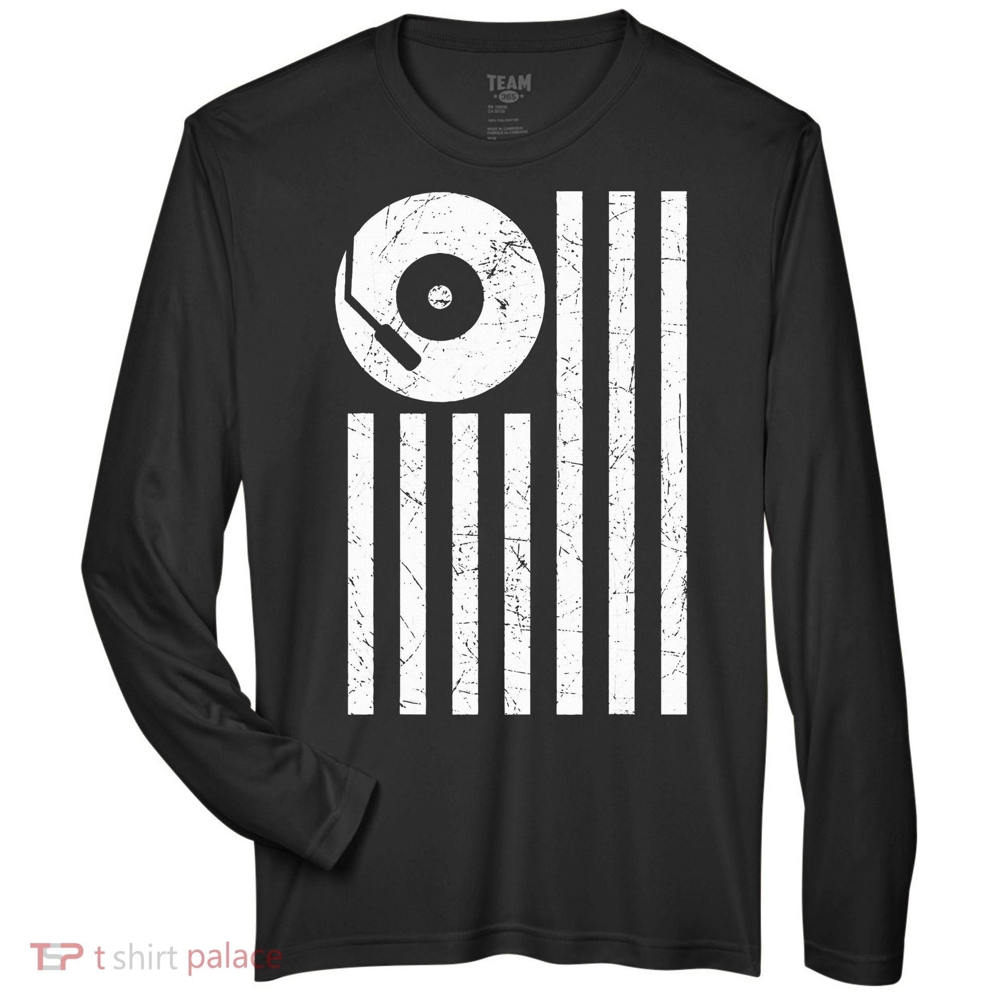 Dj Deejay Disk Jockey Turntable American Flag Djing  Zone Performance Long-Sleeve T-Shirt