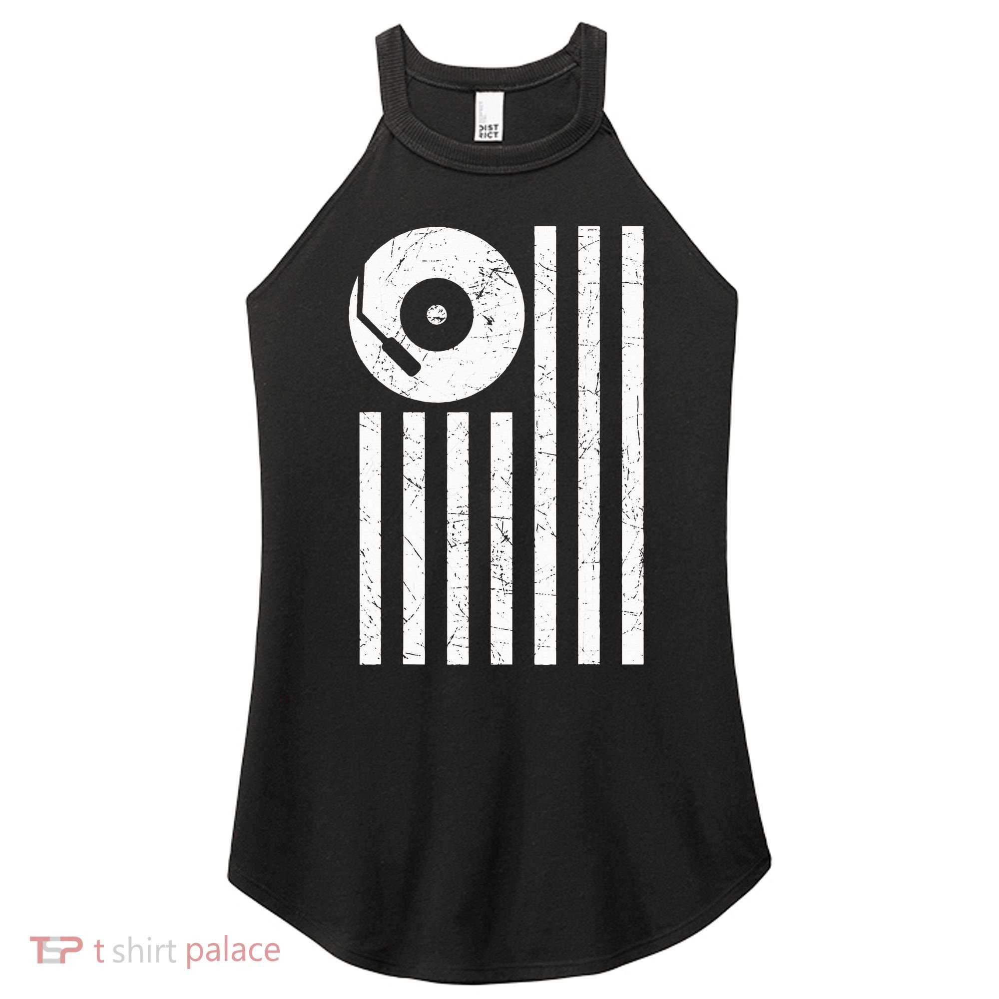 Dj Deejay Disk Jockey Turntable American Flag Djing  Women's Perfect Tri Rocker Tank