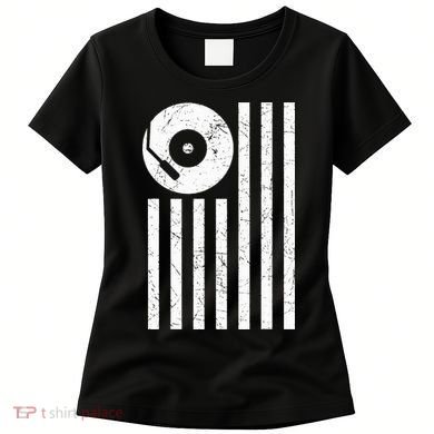 Dj Deejay Disk Jockey Turntable American Flag Djing  Women's T-Shirt