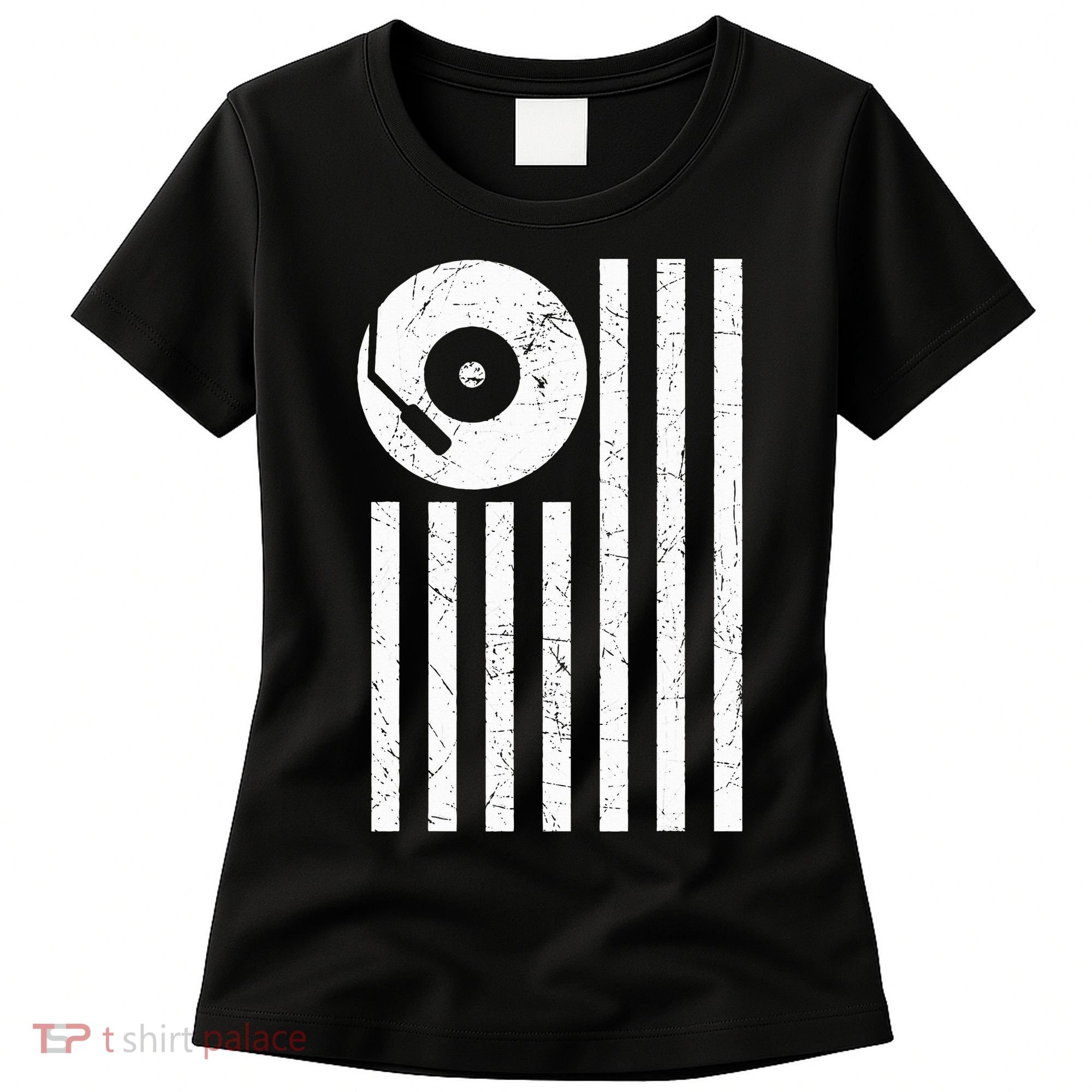 Dj Deejay Disk Jockey Turntable American Flag Djing  Women's T-Shirt