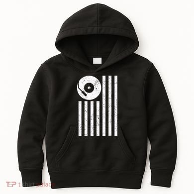 Dj Deejay Disk Jockey Turntable American Flag Djing  Kids Hoodie