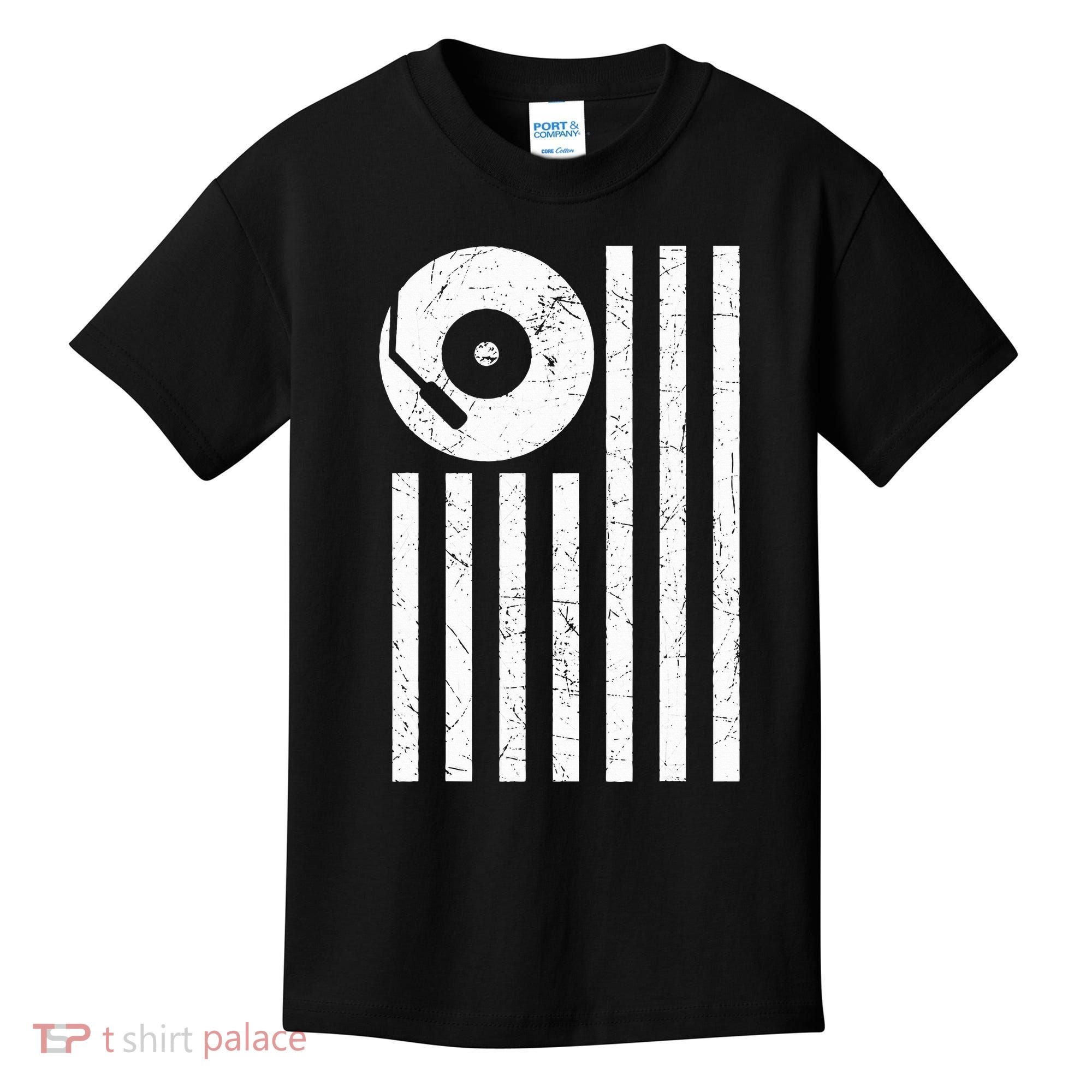 Dj Deejay Disk Jockey Turntable American Flag Djing  Kids T-Shirt