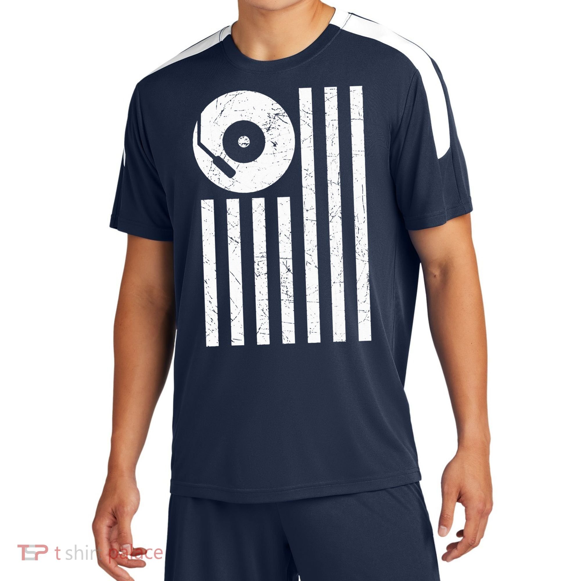 Dj Deejay Disk Jockey Turntable American Flag Djing  Sport-Tek Competitor United Soccer Jersey