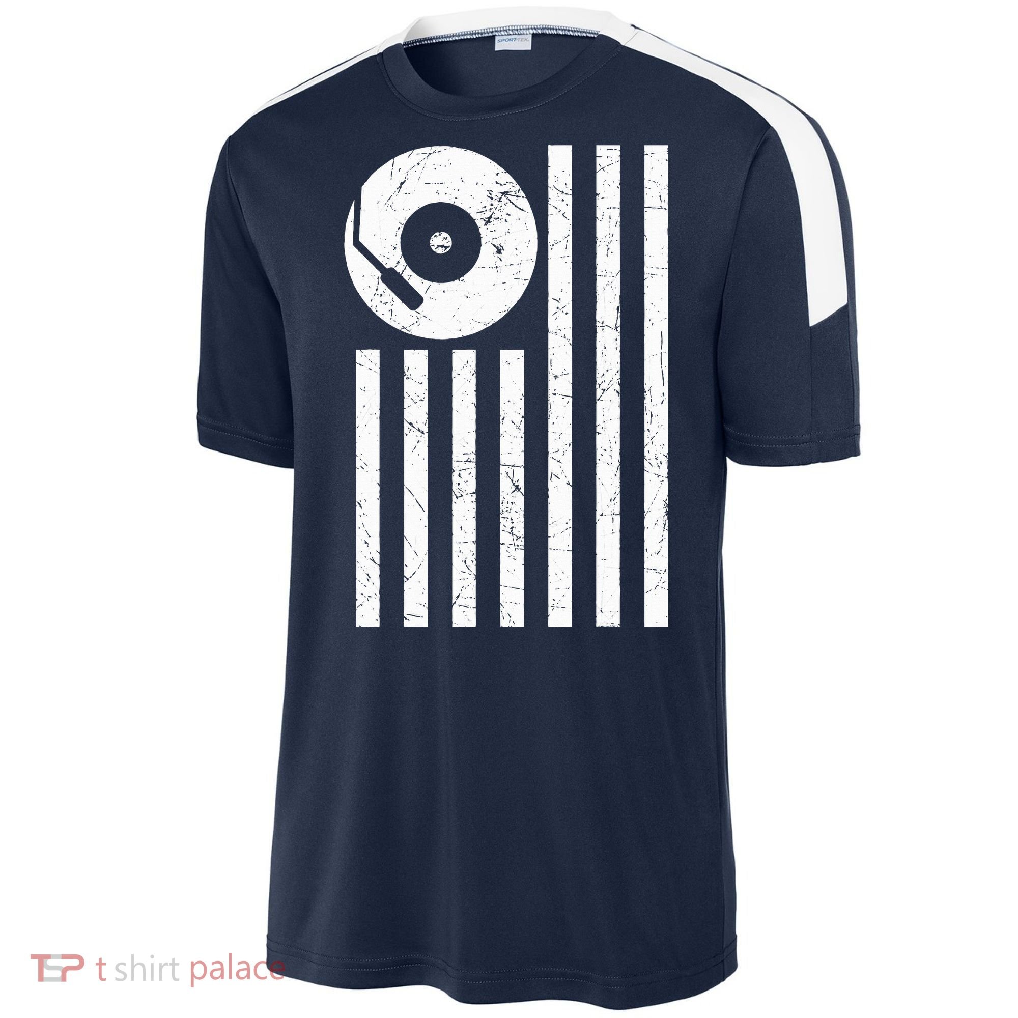 Dj Deejay Disk Jockey Turntable American Flag Djing  Sport-Tek Competitor United Soccer Jersey