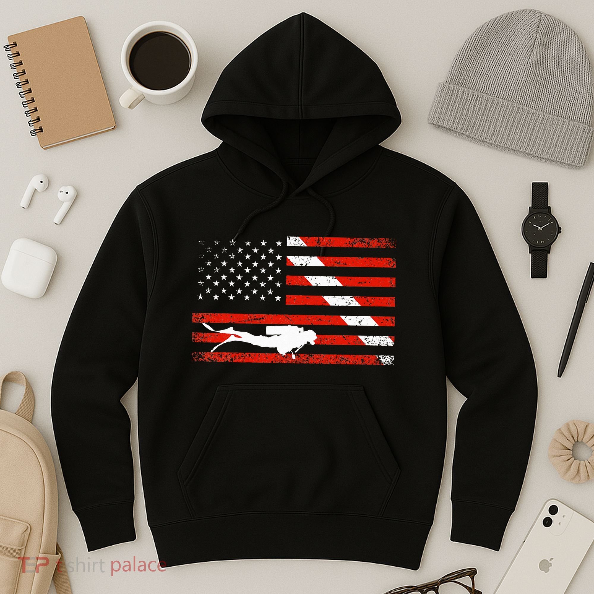 Diver Down Dive Flag Scuba Diving American Flag Hoodie
