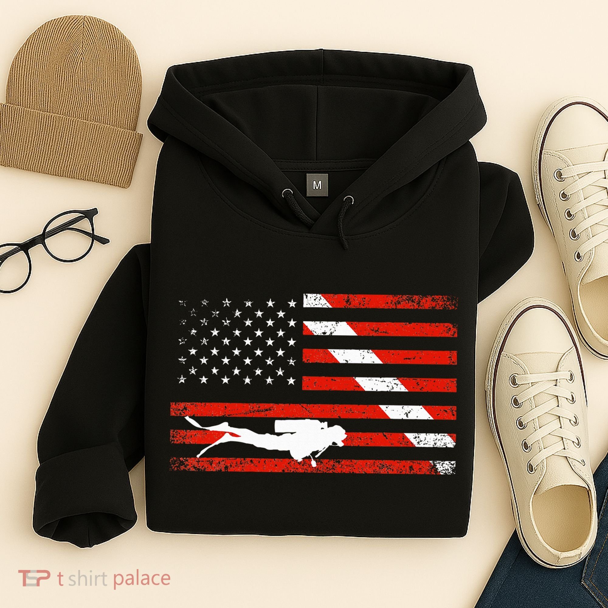 Diver Down Dive Flag Scuba Diving American Flag Hoodie