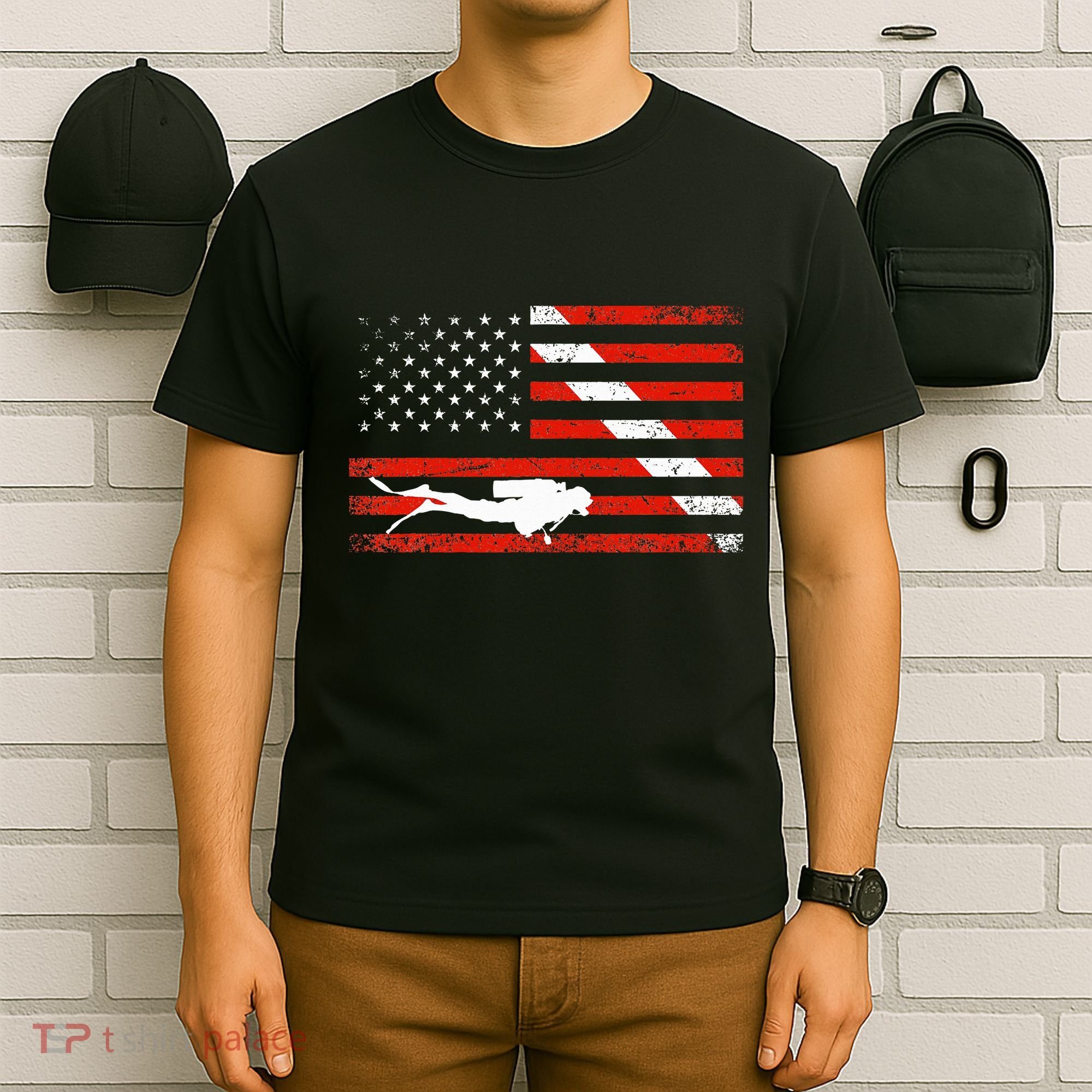 Diver Down Dive Flag Scuba Diving American Flag T-Shirt