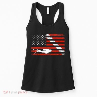Diver Down Dive Flag Scuba Diving American Flag Women's Tank Top